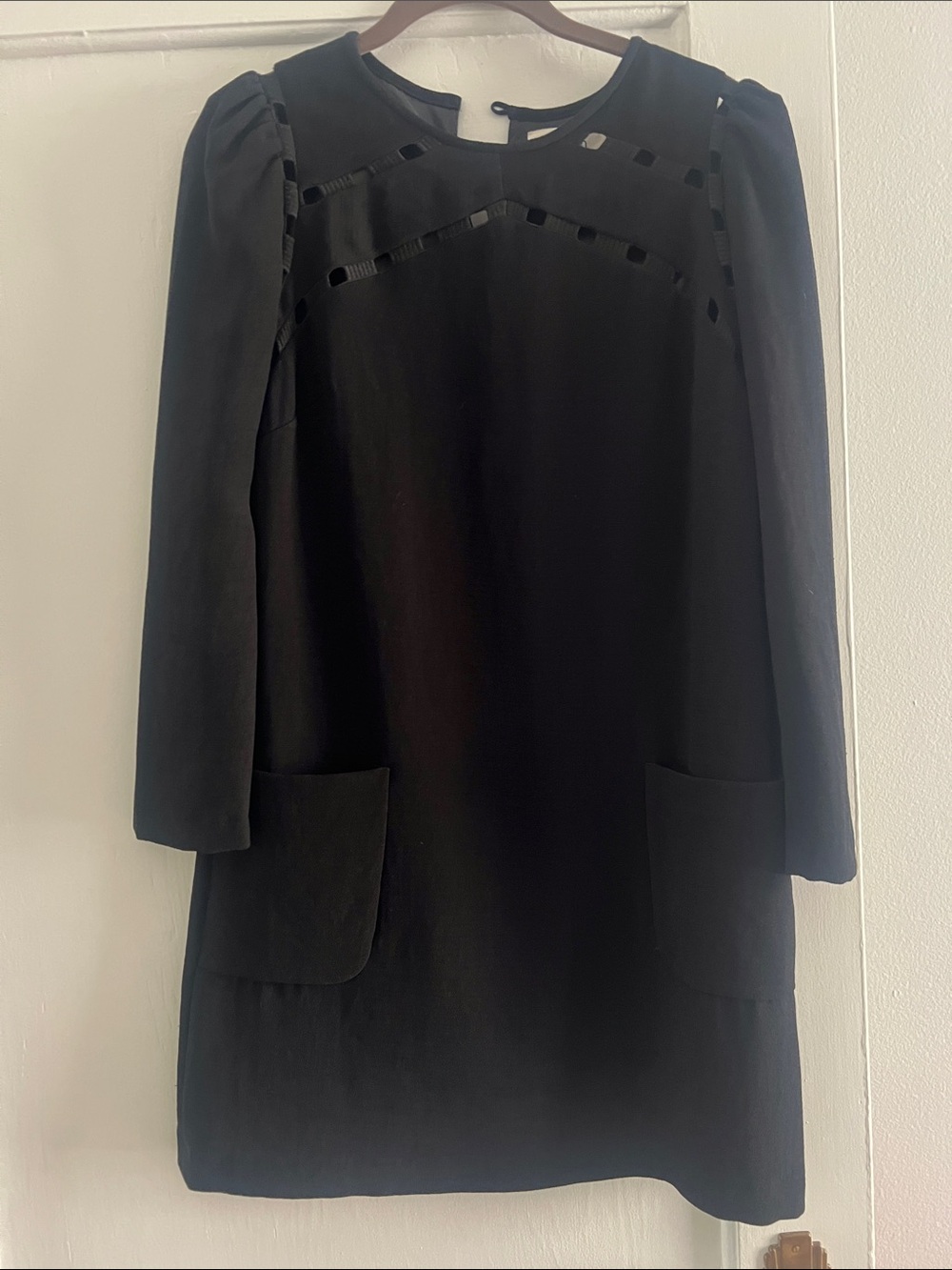 Ba&sh Black Long Sleeve Shift Dress with Pocket Details